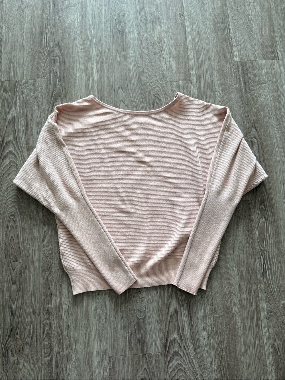 Off-the-Shoulder Ribbed Sweater in Light Pink